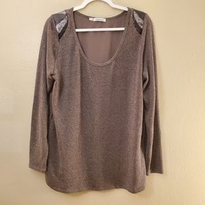 Maurices Gray Purple Knit Sequin Detail Sweater 1X
